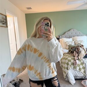 PINK Victoria's Secret Oversized White and Yellow Long Sleeve Hoodie